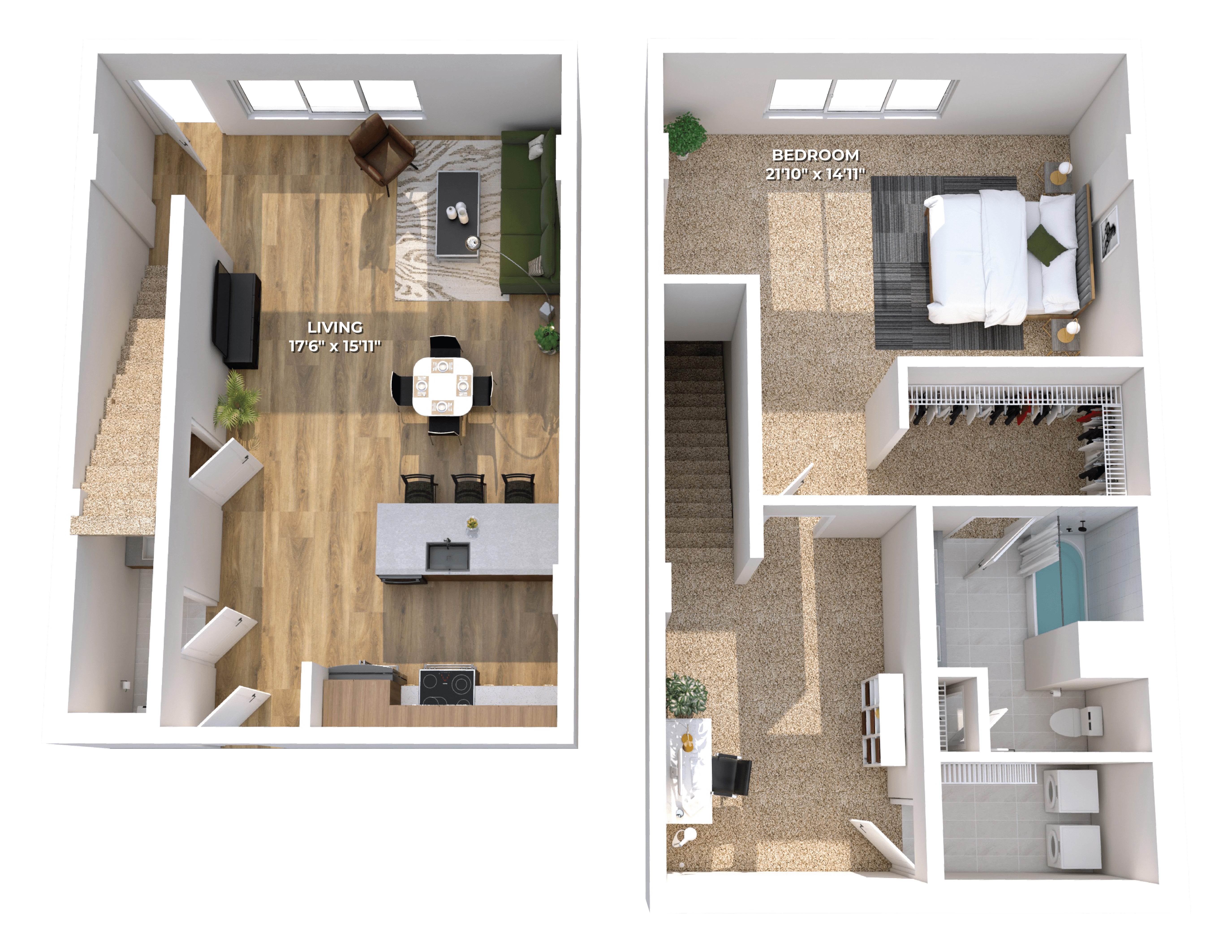 Floor plan layout diagram for One Bedroom Townhome B9